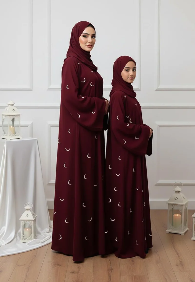 النخبة The Amar Abaya: Celestial Elegance for Mother & Daughter-769MD  (Dresses are sold individually. To create a matching mom and daughter set, please purchase two items in different sizes)
